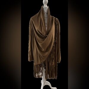 Chico's vegan faux suede Rich Brown Fringe Wrap